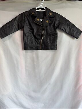 Kids Faux Leather Biker Jacket in Black